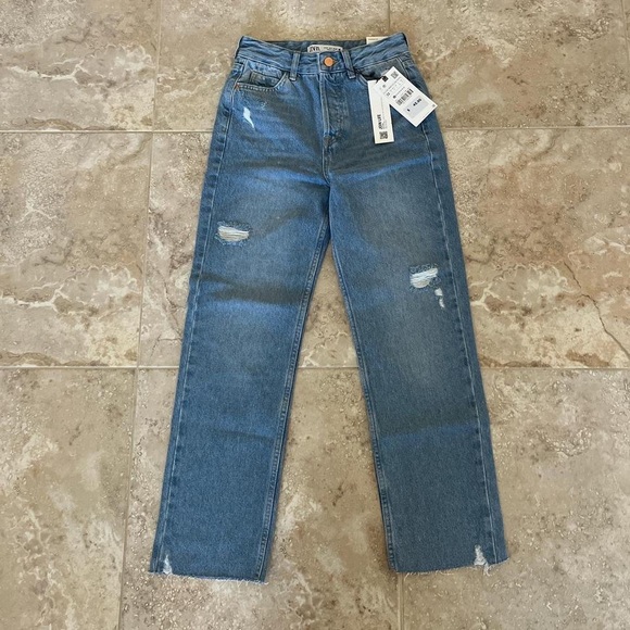 Zara Jeans Zara High Rise Straight Leg Distressed Jeans Poshmark